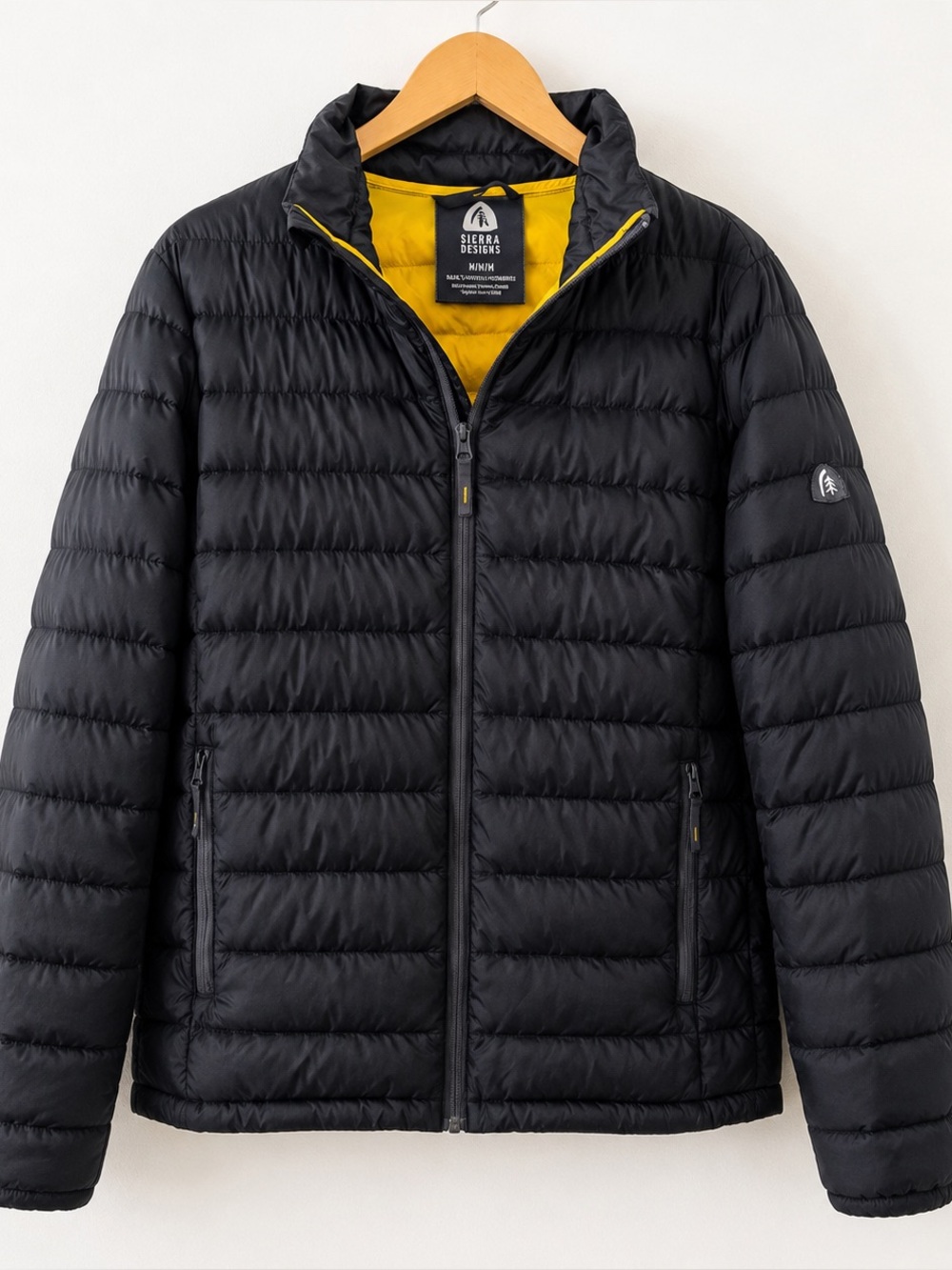 Sierra Designs Black Puffer Jacket Yellow Lining Lightweight Packable Medium